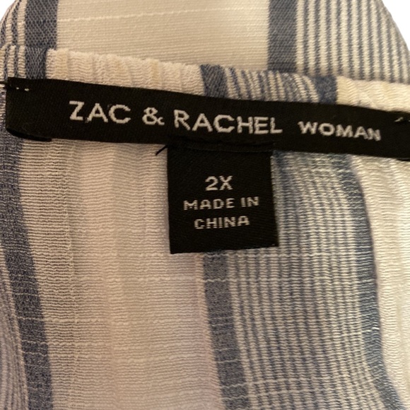 Zac & Rachel blue and white vertical striped peplum tunic with bell sleeves - Picture 4 of 5